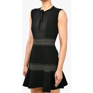 Sandro Emelie Black Eyelet Dress Lace Waistband Mini Classic LBD Old Money Sz